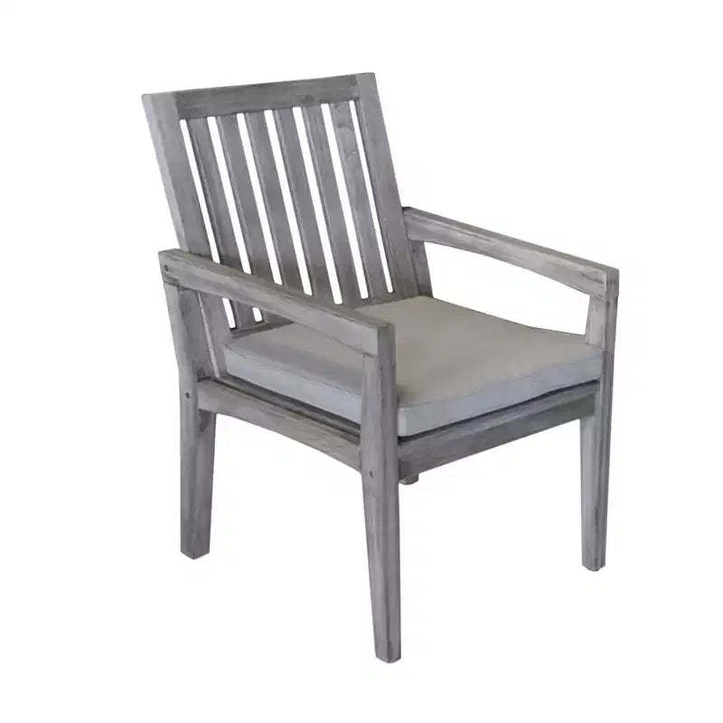 Courtyard Casual Driftwood Gray Teak Surf Side Outdoor Dining Chair with Cushion