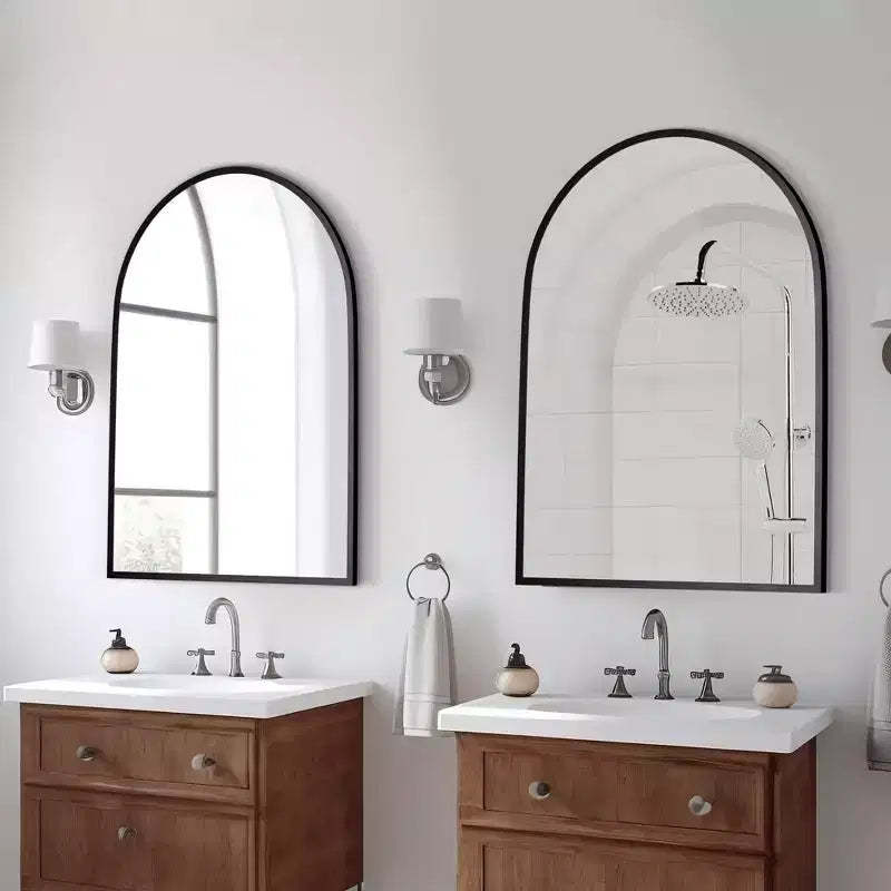 2 Pieces 31 In.H X 24 In.W Black Aluminum Alloy Thin Edge Right Angle Arched Hanging Mirror Frame Wall Mirror
