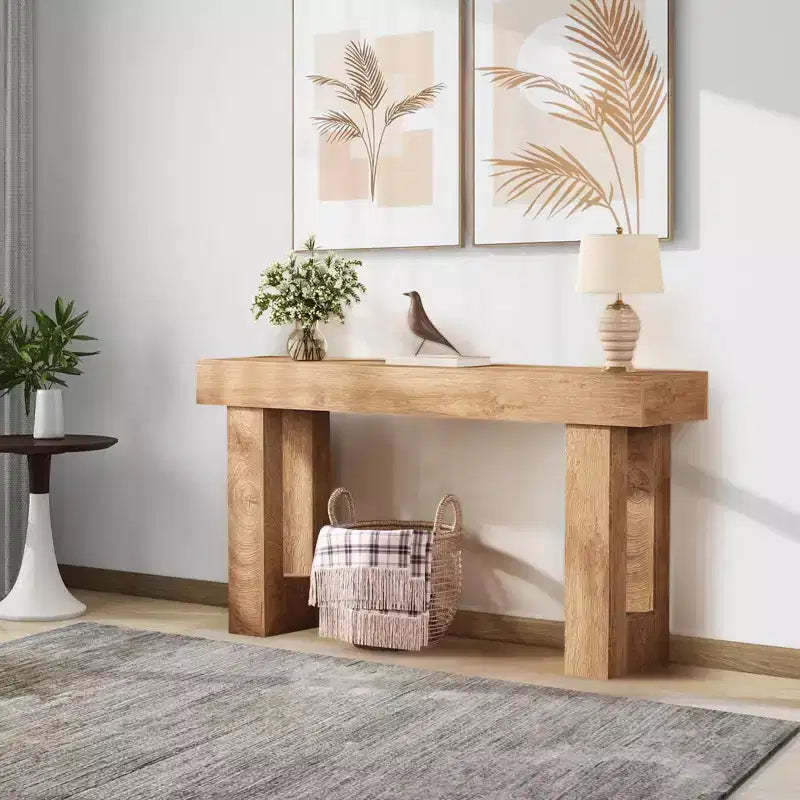 Narrow Entryway Table,63 Inch Long Wooden Couch Table Behind Sofa,Farmhouse Entryway Console,Perfect for Living Room,Hallway,Bedroom,Natural Wood
