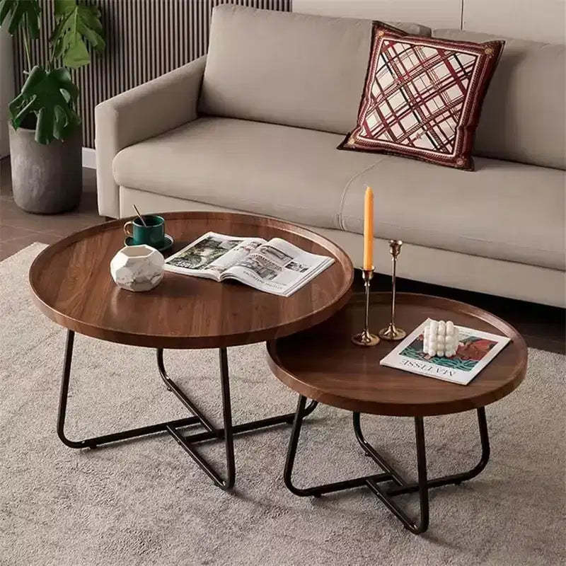Nesting Coffee Table Set of 2 - Round Mid-Century Modern Tables for Living Room & Bedroom