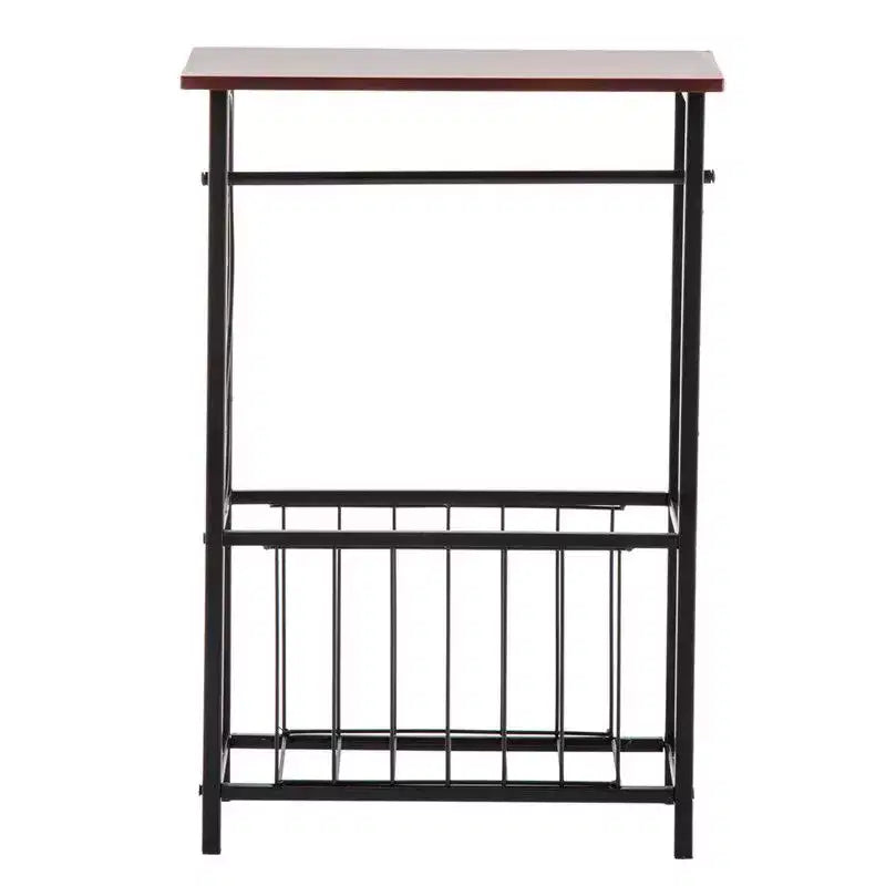 Disassembled and Assembled Coffee-colored Density Board Tabletop, Black Powder-coated Iron Frame, Rectangular Side Table