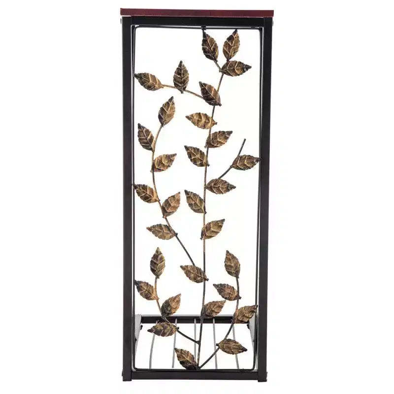 Detachable Single-Layer C-Shaped Side Table with Brown Density Board Tabletop, Black Powder-Coated Iron Frame, and Gold Leaf Brush Design