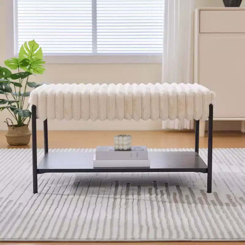 30.7W Upholstered Ottoman, Bedroom Bench for End of Bed, Footrest Stool Bench with Open Storage Shelf for Hallway Living Room Bedroom