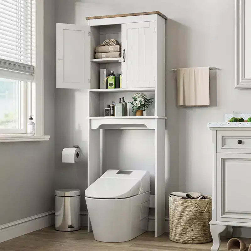 Over The Toilet Storage Cabinet, 66''H Bathroom Space Saver Organizer with Double Doors & Adjustable Shelves Free Standing Toilet Shelf