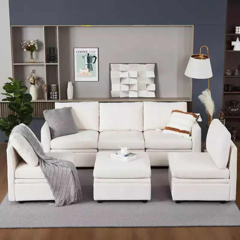 GustoWave Modular Sectional Sleeper Sofa with Storage Seats Reversible Sofa with Chenille Fabric 9 Seater Sectional Sofa, Beige