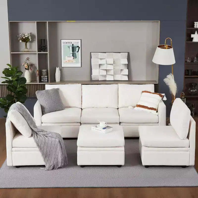 GustoWave Modular Sectional Sleeper Sofa with Storage Seats Reversible Sofa with Chenille Fabric 9 Seater Sectional Sofa, Beige