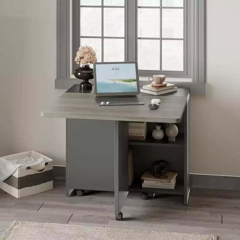 Folding Dining Table, Farmhouse Dining Table for 4 Storage Shelf, 6 Wheels Multipose Expandable Kitchen Drop Leaf Table