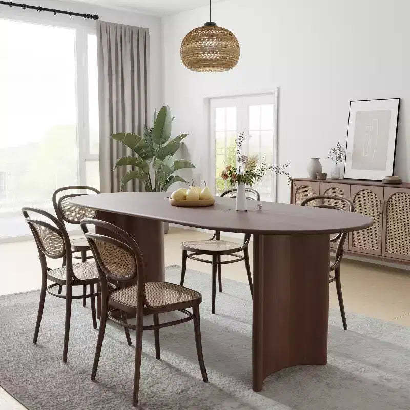 PexFix 67 x 33.5 Solid Wood Oval Dining Table Modern Kitchen Table Farmhouse with Reversible Arched Legs for Living Room Kitchen Home Office Walnut