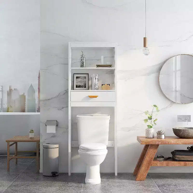 Acekool Bathroom Over The Toilet Storage Cabinet, Freestanding Above Toilet Space Saver Organizer with 1 Drawer and 2 Open Shelves, White