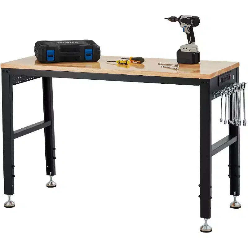 Acekool 60x20 Adjustable Workbench, 2000lbs Load, Height Adjustable, Power Outlet, Locking Wheels, Hooks, for Garage Workshop
