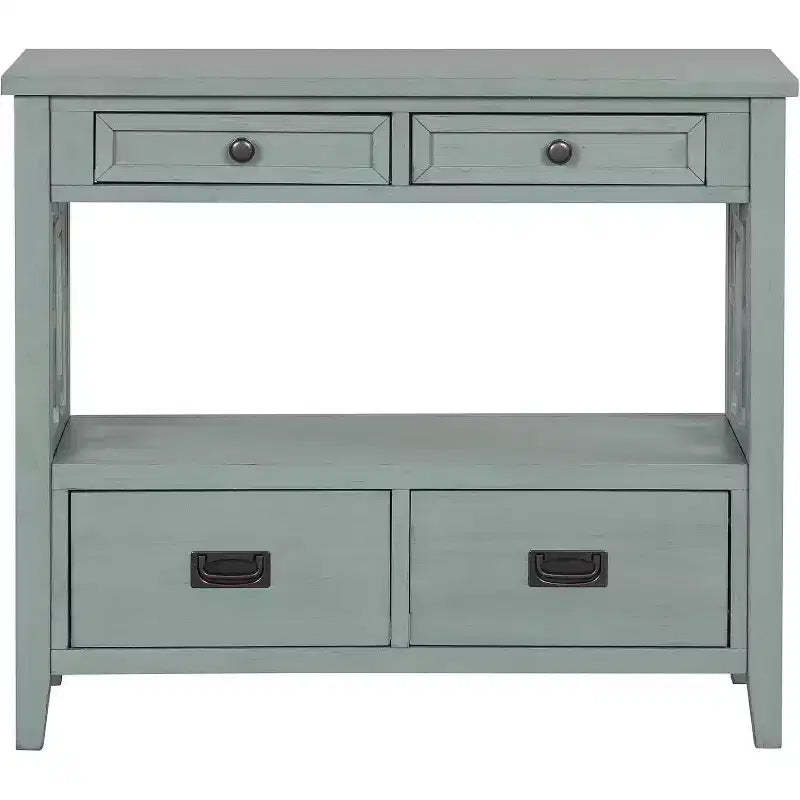 36-Inch Farmhouse Style Console Table with 4 Drawers, Green Buffet Cabinet with Storage Shelf, Sofa Table for Entryway, Hallway, Rustic Design