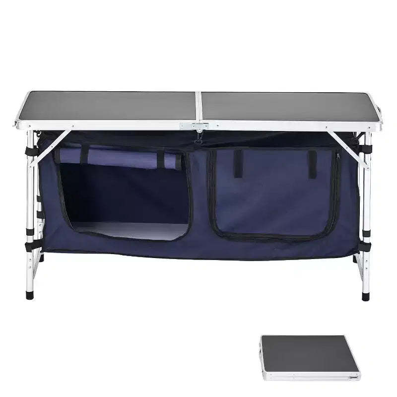 VEVOR Camping Kitchen Table, Folding Outdoor Cooking Table, 3 Adjustable Height, Aluminum Lightweight Portable Cook Station, Blue