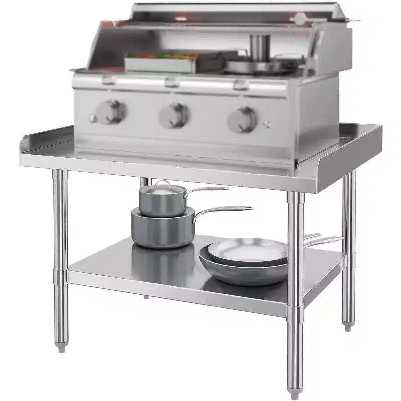 Commercial Stainless Steel Prep Table, 28x48 Heavy Duty Work Table, Adjustable Undershelf & Side Risers, for Restaurant Kitchen, Food Service