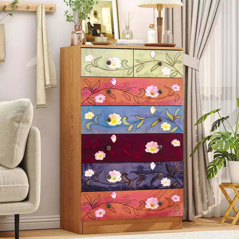 Karl Home 7-Drawer Brown Particle Board 25.98in. W Chest of Drawer