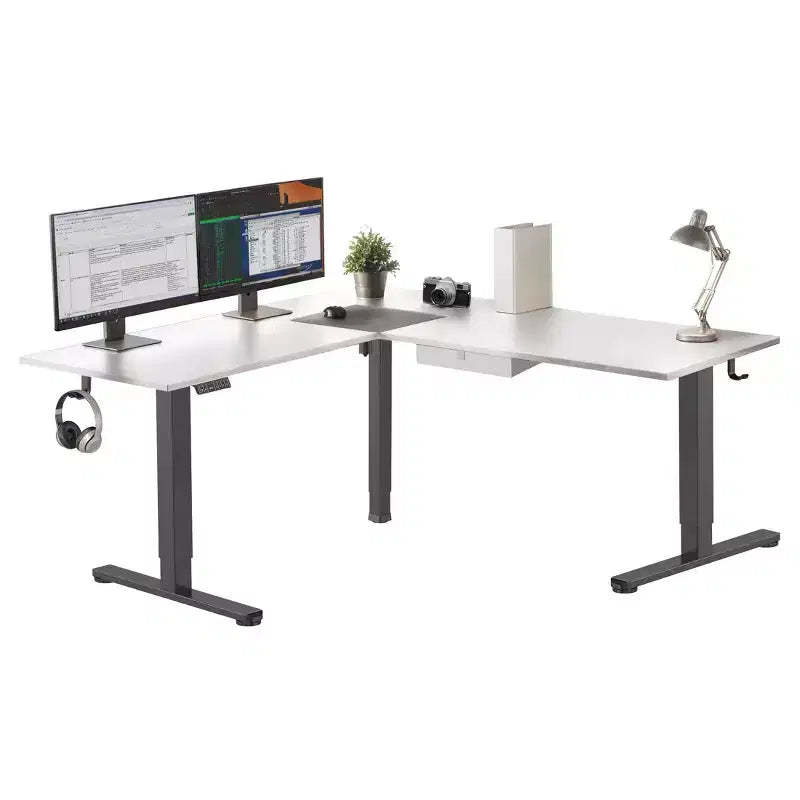 Mount-It! XL Electric Height Adjustable Corner Standing Desk, Black Frame and White Tabletop