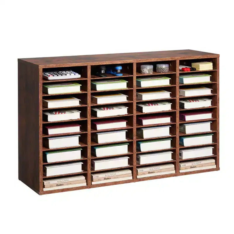 VEVOR Literature Organizer, 36 Compartments Office Mailbox with Removable Shelves, Wood Mailbox Sorter Particle Board, Brown