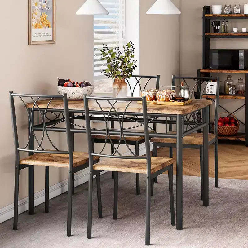 Kitchen Table and Chairs, Dining Room Table Set for 4 with Chairs, Kitchen Table Set Metal and Wood Rectangular Dining Table