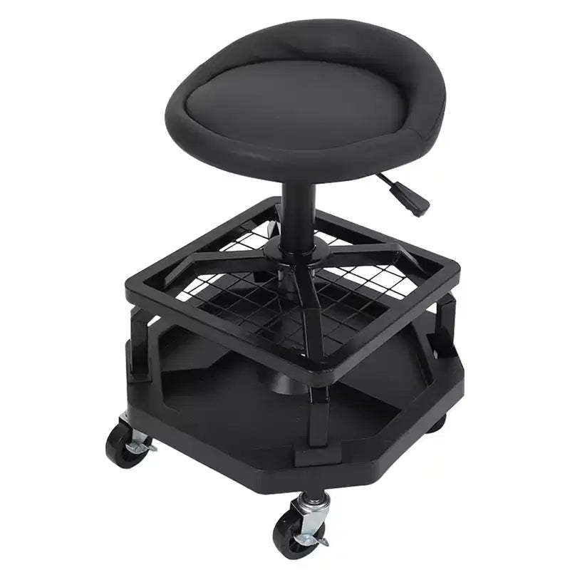 Rolling Garage Stool, 330LBS Capacity, Padded Mechanic Stool, Adjustable Height, Double Tool Tray Storage, for Garage, Shop, Auto Repair