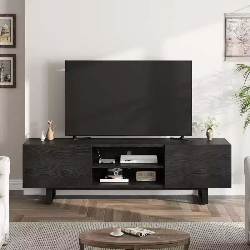 Acekool Modern TV Stand for TVs up to 80, Media Console with Storage Drawers and Open Shelves, Metal Legs, 70 Inch