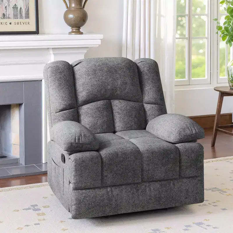 MAYEERTY Limestone Oversized Rocking Recliner Sofa for Adults, Chenille, Perfect for Living Room