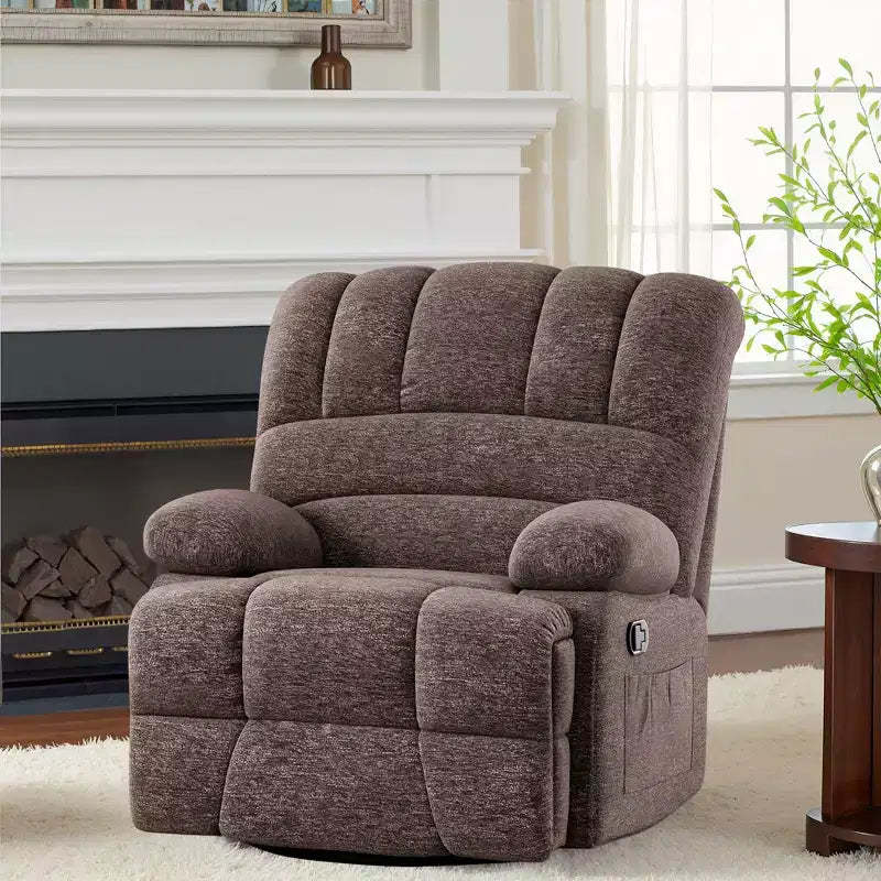 MAYEERTY Brown Oversized Swivel Rocker Recliner Chair For Adults Living Room