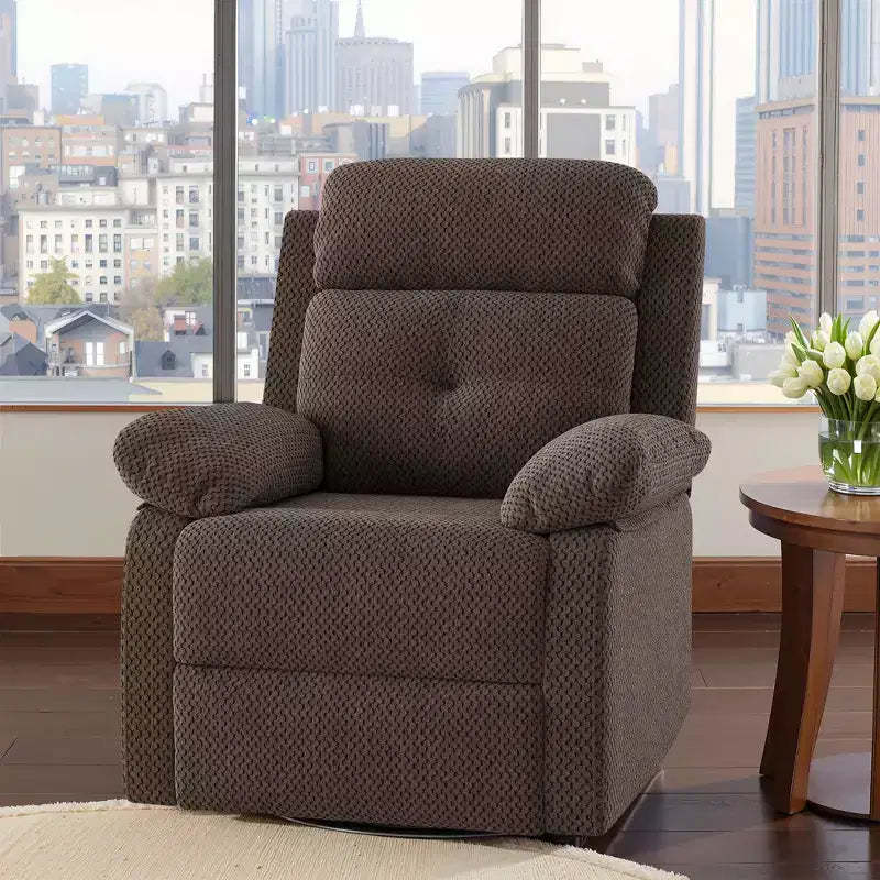 MAYEERTY Chocolate Small Swivel Rocker Recliner Space Saving Design for Women Fits Bedroom Living Room