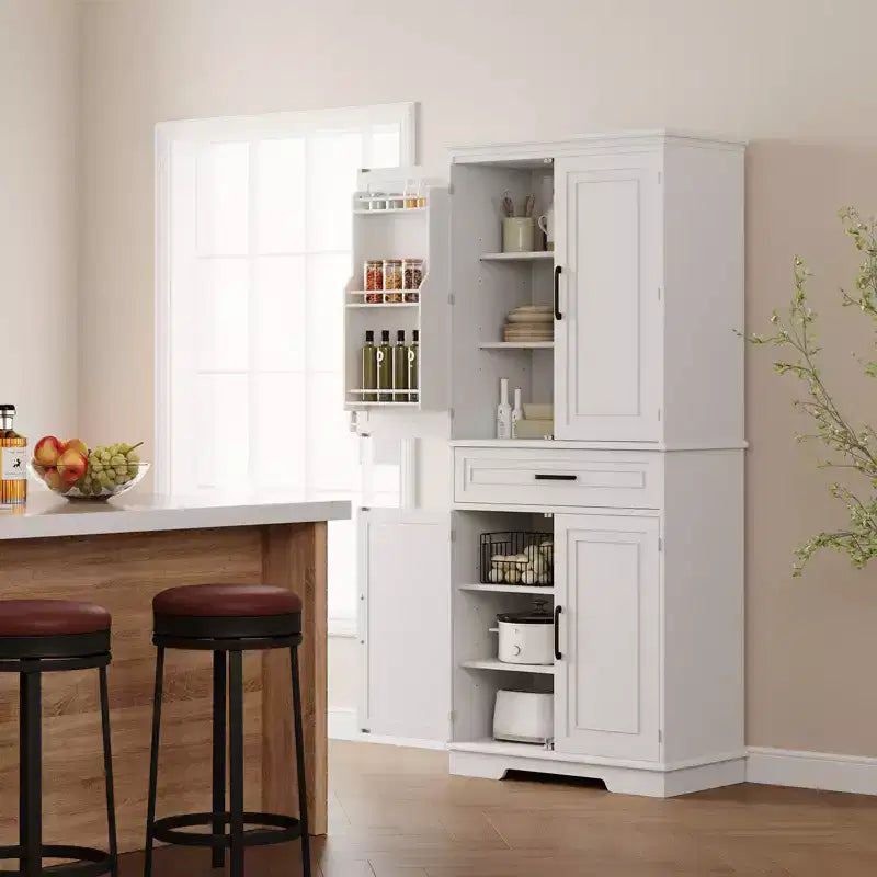 TROPOW 72 Inch Tall Pantry Storage Cabinet, Kitchen Pantry Cabinet with Drawer, Door Shelves, Adjustable Shelves, Large Kitchen Pantry,White
