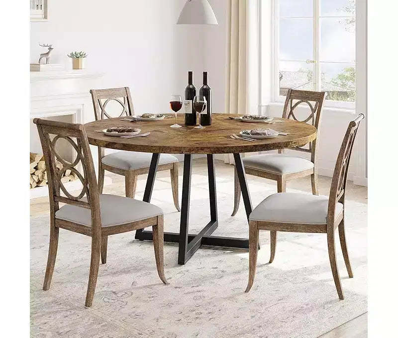 COZONY 47 Industrial Round Dining Table for 4, Rustic Brown Wooden Top with Metal Base, Modern Kitchen & Dining Room Table, No Chairs