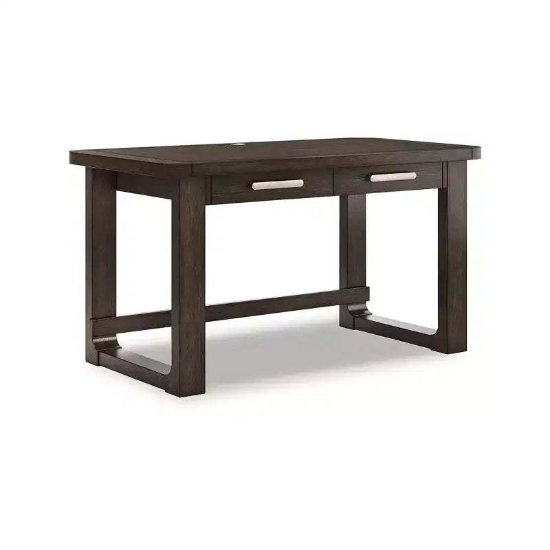 Signature Design by Ashley Breckington Home Office Desk with 2 Drawers - Dark Brown Wood Finish and Cord Management Cutout