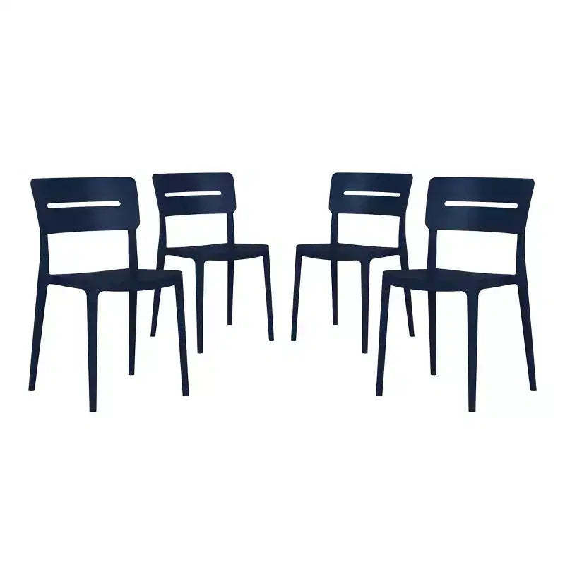 WestinTrends Playa Outdoor Modern Stackable Plastic Patio Dining Chairs (Set of 4), Navy Blue