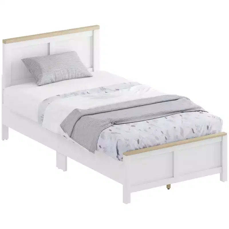 HOMCOM Bed Frame with Headboard and Footboard, Platform Bed Frame with Wooden Slats, No Box Spring Needed, Easy Assembly, White