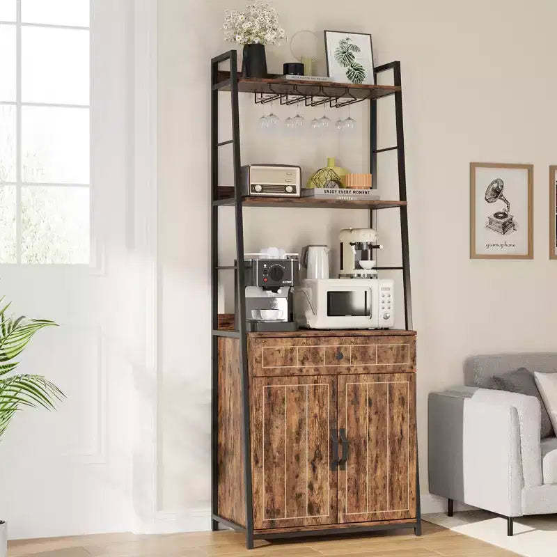 70.8Bakers Rack with Drawer Cabinet Tall Bar Cabinet Industrial Kitchen Stand