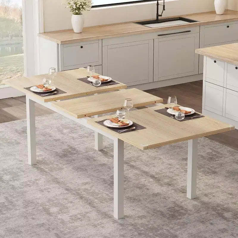 Extendable Dining Table for 46, 63 Large Wood Table with Metal Frame and MDF Top, Kitchen or Dining Room