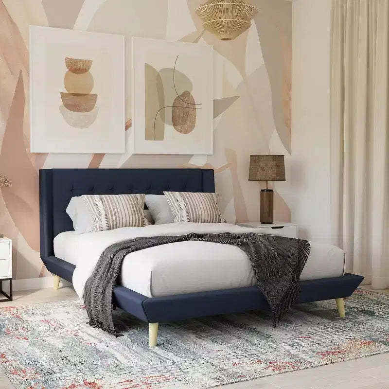 GDFStudio Harriman Modern Wood and Linen Tufted Upholstered Bed