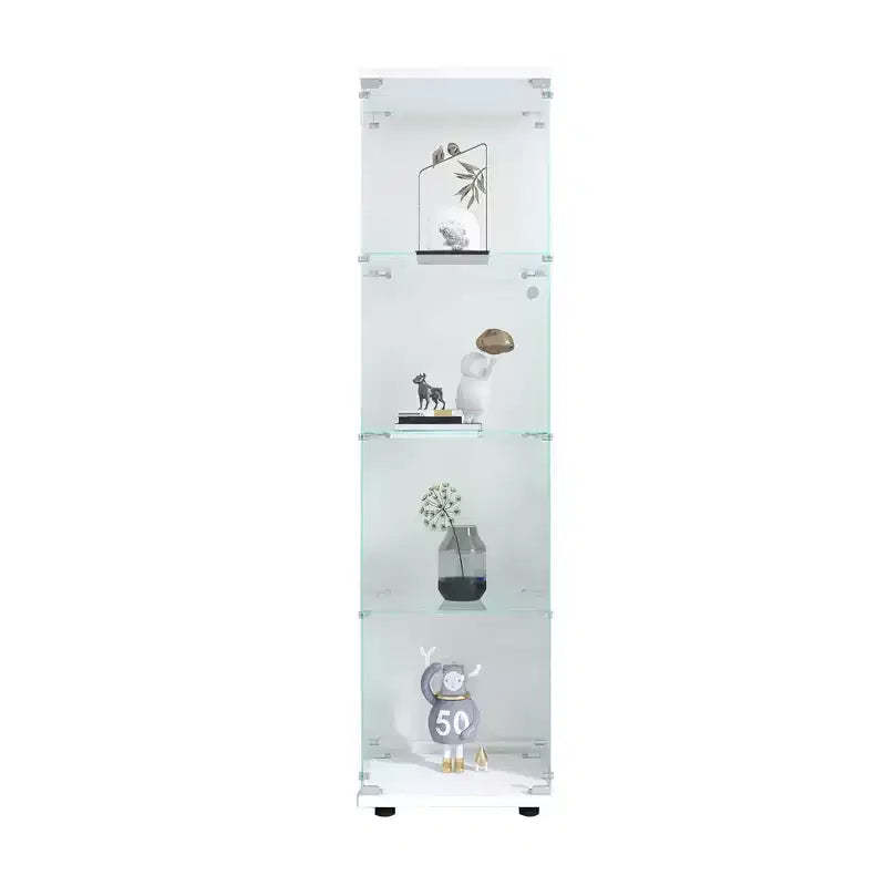 MAYEERTY Glass Display Cabinet 4 Shelves with Door Floor Standing Curio 64.7x16.7x14.3 Inches Living Room Bedroom Office White