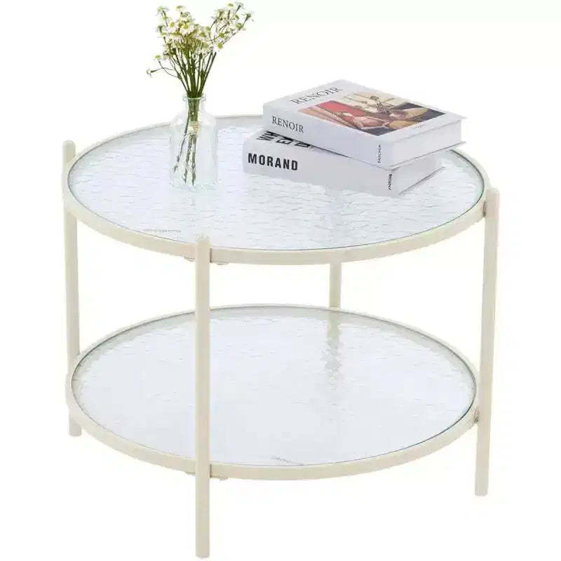 25.6 In. Small Round Coffee Table Water-Wave Glass