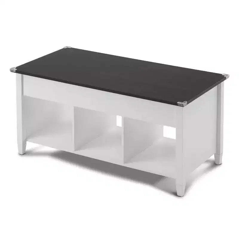 Adjustable Solid Wood Leg Double-Layer White Frame, Light Brown Panel with Wood Grain Finish, Rectangular P2 Board Coffee Table