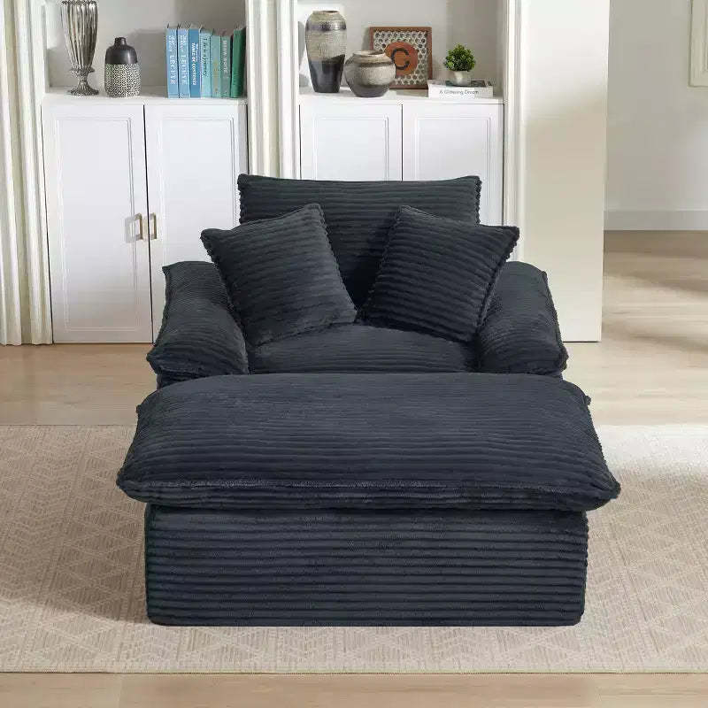 Pexfix 55 In. W Modern Cushioned Corduroy Single Seat Sofa With Pillows and Footrest Lounge Chair for Living Room Bedroom Apartment Office Dark Gray