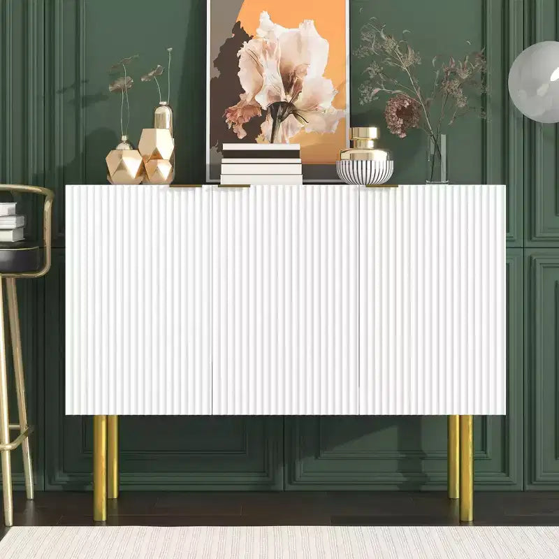 TROPOW White Wood 1 White Rectangular Minimalism Sideboard Buffet Cabinet Accent Cabinet with 3 Doors Shelves Buffet Cabinet for Kitchen,White