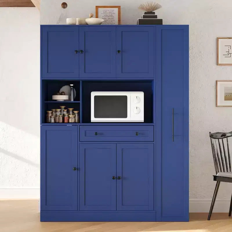 GDFStudio Aryn Farmhouse Multi-Functional Kitchen Storage Cabinet with Pull-Out Side Cabinet, Door Shelves and Drawer