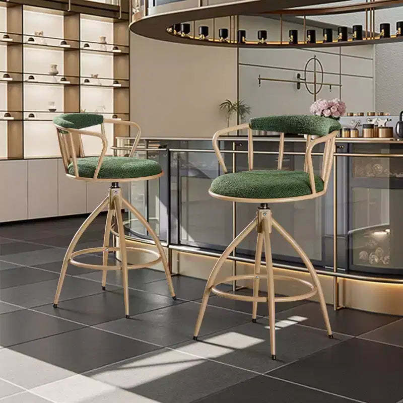 Karl Home 2 Piece Set of Green Swivel Bar Stools with Burlap Seat and Khaki Powder - Coated Iron Legs
