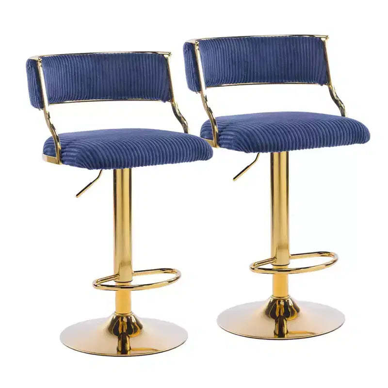Karl Home Cream Corduroy Upholstered Adjustable Bar Stool With Gold Tone Base
