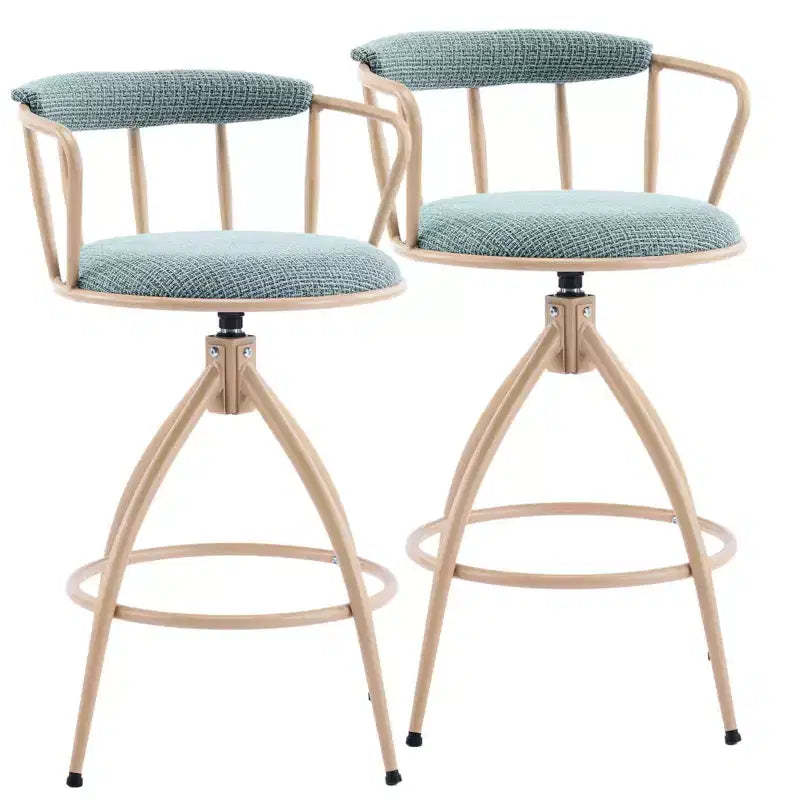 Karl Home Blue Snow Linen Fabric Swivel Bar Stool With Wooden Legs