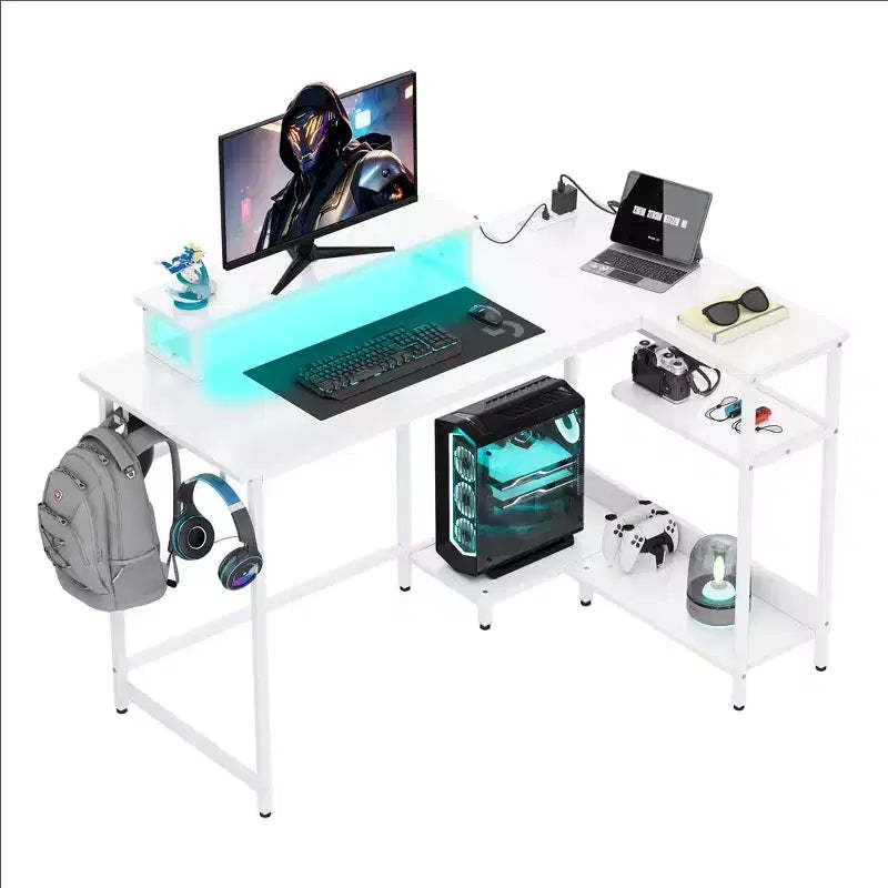 GALAXHERO 47 Inch Small L Shaped Gaming Desk, Corner Computer Desk with Power Outlets, LED Lights & Monitor Stand, Office Desk for Bedroom