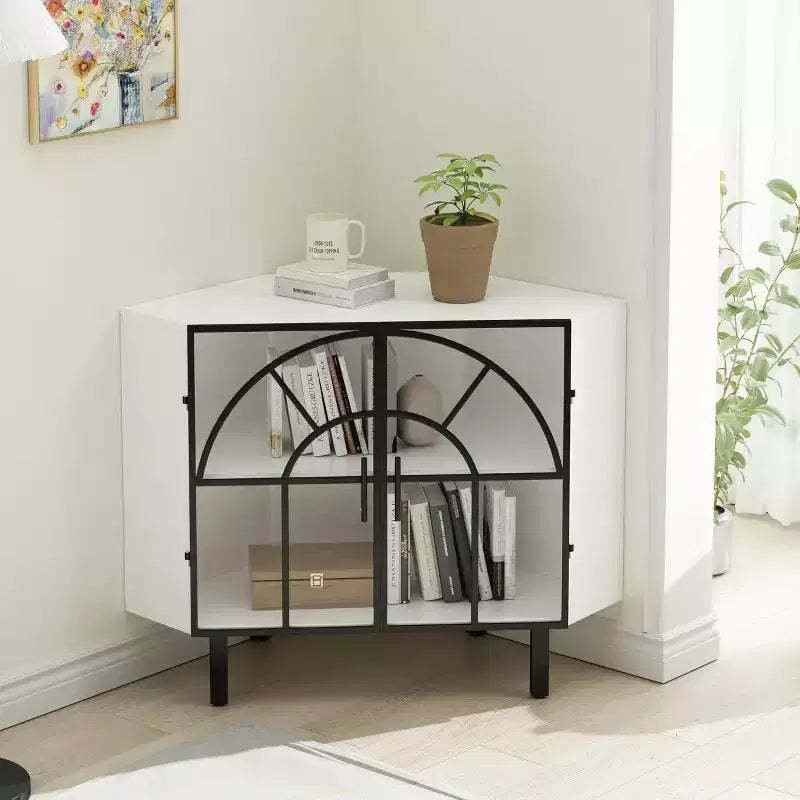 TROPOW White Corner Cabinet,Glass Display Curio Cabinet,Corner Bookshelf Home Bar Furniture for Living Room Bedroom Office Hallway Study,White