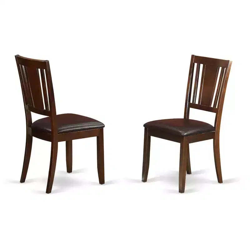 HomeStock Dudley Dining Chairs Faux Leather Wood Chairs Mahogany Finish Set of 2