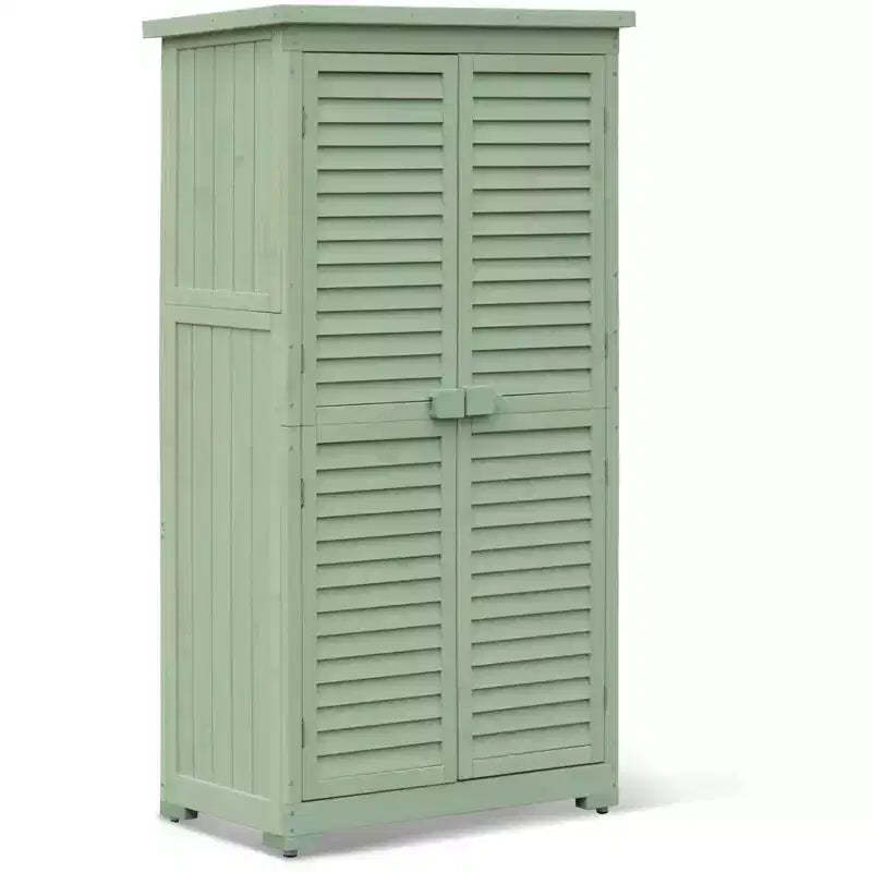 63 Inch Weatherproof Outdoor Storage Shed,with Removable Shelves, Locks,Double Shuttered Doors,Tall Wooden Garden Tool Shed with Floor for Patio,Yard