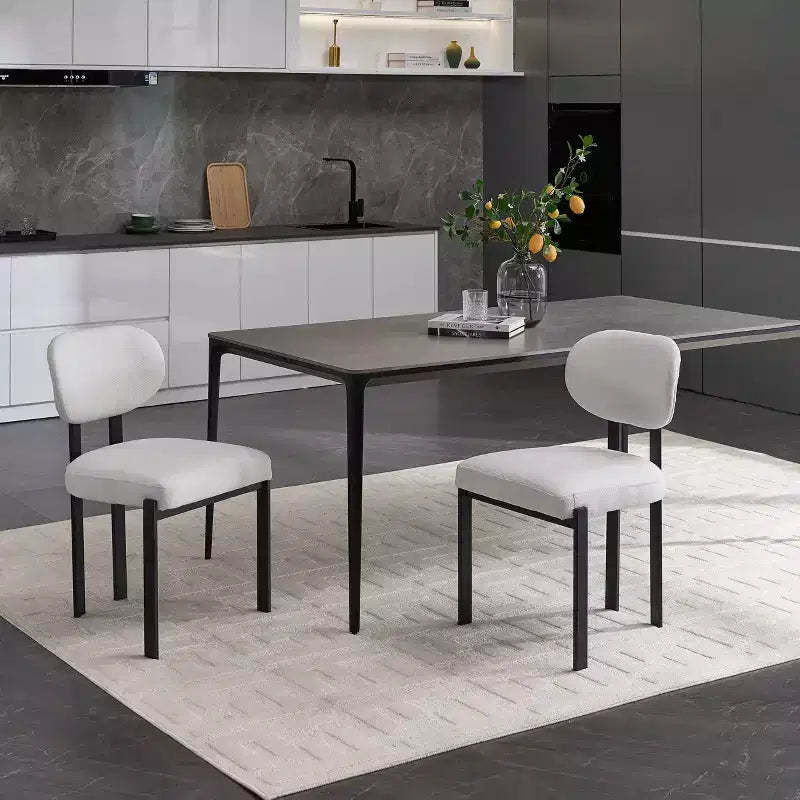 PexFix Modern Dining Room Chairs Set of 2 Mid-Century Upholstered Boucle Kitchen Dining Chairs Accent Side Chairs with Black Metal Legs Beige