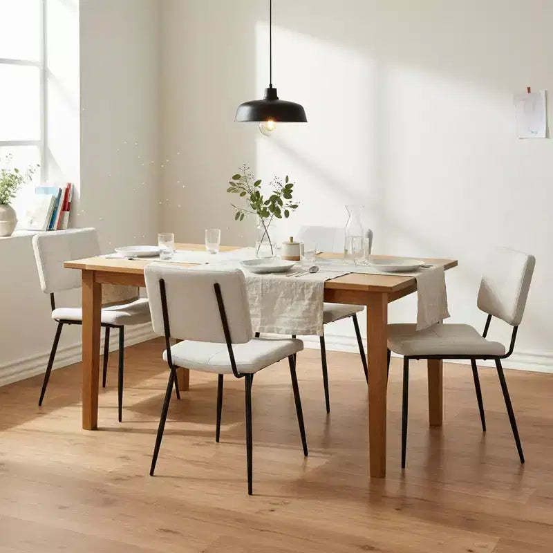 Homy Casa Pomona Fabric Upholstered Dining Chairs Set of 4 with Black Metal Legs, Beige
