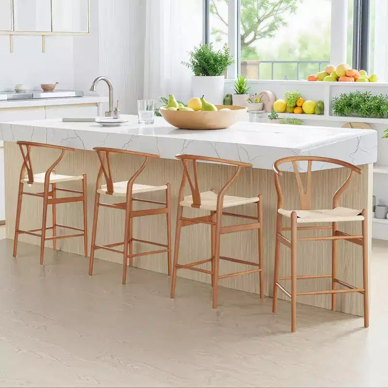 MAYEERTY Walnut Fully Assembled Wishbone Weave Bar Stool - Modern & Sturdy for Kitchen Island
